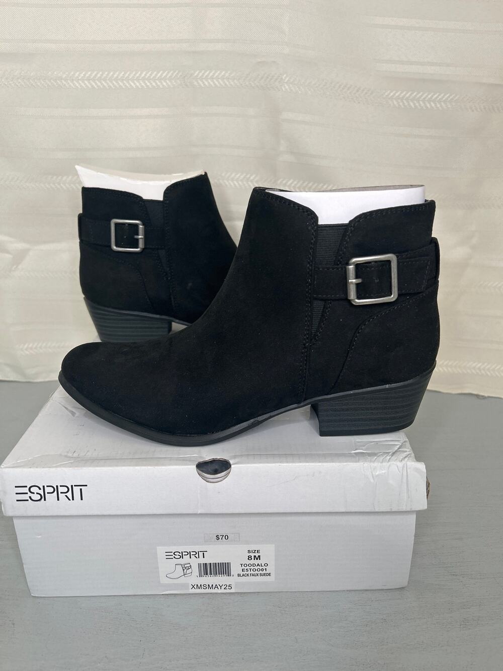 ESPRIT Womens Black Faux Suede Buckle Ankle Booties Boots Size 8M
